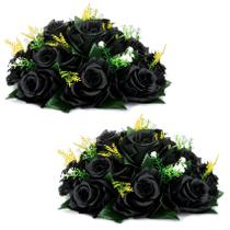 Flores de rosas artificiais NUPTIO pretas com base - 15 cabeças x2