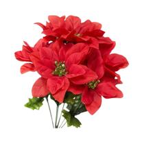 Flores De Tecido Vermelhas Artificiais De Poinsettia Branca Com 7 Cabeças Para Decoração De Natal, Flores De Tecido Vermelhas Artificiais De Poinsettia Branca Com 7 Cabeças Para Decoração De Natal,