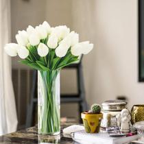 Flores de tulipa, 24 peças, real touch, azul e creme, festa em casa, casamento, decoração DIY - SANLIN BEANS