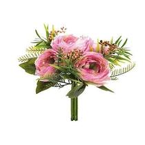 Flores Decorativas Permanentes - Ramalhete Ranúnculo 30cm Rosa Claro/Verde - 6 Ramalhetes