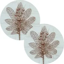 Flores Enfeite árvore Natal Gliter Rose Gold 45cm Kit 12pçs