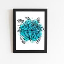 Flores Esqueleto Aquarela ul Quadro Moldura Preta 60X40Cm Flores Esqueleto Aquarela ul Quadro Moldura Preta 60X40Cm