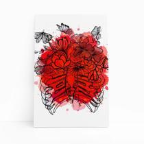 Flores Esqueleto Aquarela Vermelho Quadro Canvas 60X40Cm Flores Esqueleto Aquarela Vermelho Quadro Canvas 60X40Cm