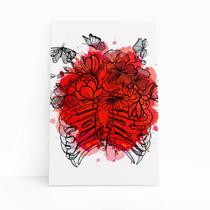 Flores Esqueleto Aquarela Vermelho Quadro Canvas 60x40cm Flores Esqueleto Aquarela Vermelho Quadro Canvas 60x40cm