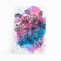 Flores Esqueleto Colorido Aquarela Quadro Canvas 60X40Cm Flores Esqueleto Colorido Aquarela Quadro Canvas 60X40Cm