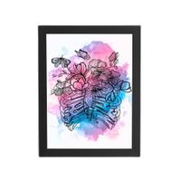 Flores Esqueleto Colorido Quadro Moldura Preta 60X40Cm Flores Esqueleto Colorido Quadro Moldura Preta 60X40Cm
