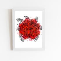 Flores Esqueleto Vermelho Quadro Moldura Branca 60X40Cm Flores Esqueleto Vermelho Quadro Moldura Branca 60X40Cm