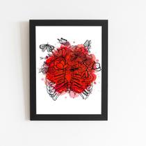 Flores Esqueleto Vermelho Quadro Moldura Preta 60X40Cm Flores Esqueleto Vermelho Quadro Moldura Preta 60X40Cm