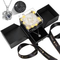 Flores eternas de rosa branca real Lebana preservadas com colar