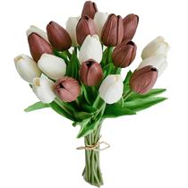 Flores falsas de seda artificial de tulipa Mandy, 20 unidades brancas/marrons Flores falsas de seda artificial de tulipa Mandy, 20 unidades brancas/marrons