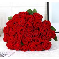 Flores para Buquê 10 Rosas De Veludo Vermelhas Médias Artificiais ou Decoração Flores Artificial Decoração - TOP