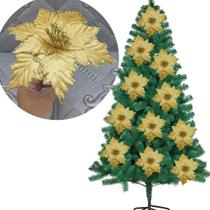 Flores Ramo Dourado Decoração Árvore De Natal 20cm Kit 8pçs