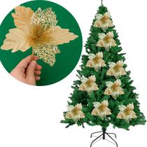 Flores Ramo Galho Enfeite Árvore Natal Dourado 18cm Kit 10pç