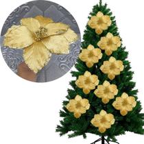 Flores Ramos Arranjo Dourado Enfeite Natalino 20cm Kit 12pçs Flores Ramos Arranjo Dourado Enfeite Natalino 20cm Kit 12pçs