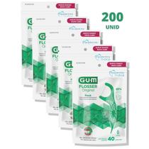 Flosser Original Verde GUMFio Dental Adulto com Cabo 200 unidades