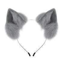 Fluffy Grey Cat Ear Plush para mulheres, cosplay