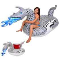 Flutuador de piscina inflável GoFloats Giant Ice Dragon com bóia de bebida
