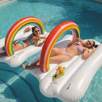 Flutuadores arco-íris para adultos, infláveis Rainbow Pool, Rainbow Island Floaty, festa na piscina/orgulho LGBT - -