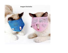 Focinheira Mascara Para Gatos Confortável Segura Ajustável Azul