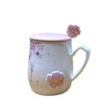 Fofo Pequeno Café Caneca Copo de Leite Ao Ar Livre Sakura Café Canecas Viagem Garota Cerâmica Canecas Café Criativos Café Copa Bonito Vidro à moda antiga (branco)