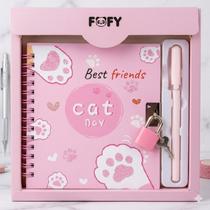 Fofy Kit Diário Friend Rosa Patas brancas com 45 Folhas Chave e Cadeado Caneta Fineliner para Presente Criativo Fofy Kit Diário Friend Rosa Patas brancas com 45 Folhas Chave e Cadeado Caneta Fineliner para Presente Criativo