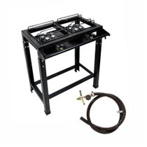 Fogão 2 Bocas Industrial Alta Pressão Preto com Mangueira e Registro Roa