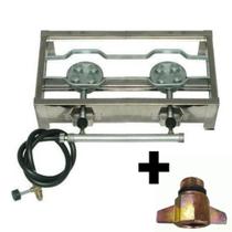 Fogão 2 Bocas Inox Pequeno + Adaptador P/ Botijão P2