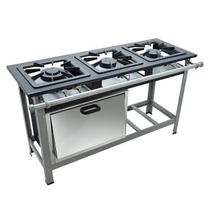 Fogão 3 Bocas 40x40 c/Forno S Luxo Aço 304 B Pressão 1Q Duplo 2Q Simples P 6,5 Metalmaq