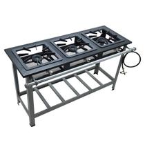 Fogão 3 Bocas c/Pé 40x40 Super Luxo Aço 430 Alta Pressão P 6,5 Metalmaq