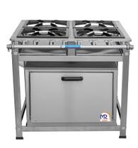 Fogão 4 Bocas 30x30 QD 170mm QS 130mm Perfil 7 em Aço Inox 430 Forno 92 Litros Linha Industrial