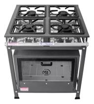 Fogão 4 Bocas a Gás Industrial Conjugado Standard Baixa Pressão 30x30 com Forno Porta Vidro P5 MR.Fogões 402003
