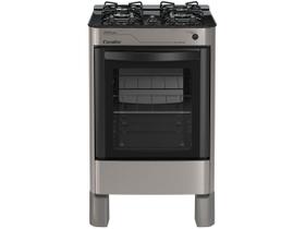 Fogão 4 Bocas Esmaltec Prata Mesa de Vidro Agata Glass