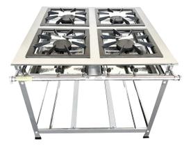Fogão 4 Bocas Industrial a Gás Alta Pressão Linha Luxo 40x40cm P8 Inox Light 410201 MR.Fogões