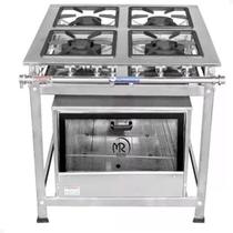 Fogão 4 Bocas Industrial a Gás Conjugado Standard Baixa Pressão 30x30 com Forno Porta Vidro P5 MR.Fogões 402004
