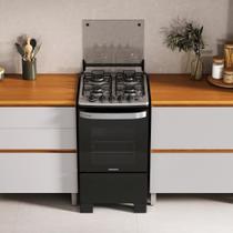 Fogão 4 Bocas Itatiaia Preto Itachef com Mesa de Aço Inox