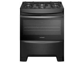 Fogão 5 Bocas Continental Preto Mesa de Vidro, Forno Eco Turbo e Tripla Chama (FC5GB)