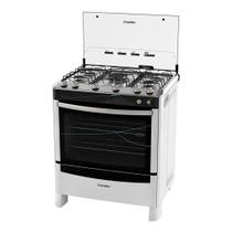 Fogão 5 Bocas Esmaltec de Piso Automático com Mesa Inox Forno 95L Autolimpante Topázio