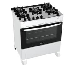 Fogão A Gás 5 Bocas Atlas Mônaco Top Glass Mesa Vidro Branco Bivolt
