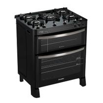 Fogão a Gás 5 Bocas Automático Diamante Glass Preto Mesa de Vidro Forno Duplo - Esmaltec