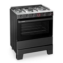 Fogão A Gás 5 Bocas Automático Ideal Super Preto Mesa Inox F51AP Esmaltec