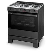 Fogão a Gás Mesa Inox e Forno 84L Limpa Fácil Esmaltec IDEAL POP Preto 5 bocas
