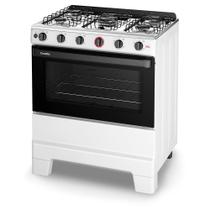 Fogão a Gás Mesa Inox e Forno 84L Limpa Fácil Esmaltec IDEAL Super Branco 5 bocas Bivolt