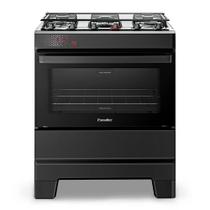 Fogão a Gás Mesa Inox Super Chama Tampa de Vidro Forno 84L Limpa Fácil e Acendimento Automático IDEAL Top T5IAP Cor Preto 5 bocas Bivolt