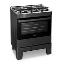 Fogão a Gás Mesa Inox Tampa de Vidro Forno 84L Esmaltec IDEAL Master Preto 5 bocas Bivolt