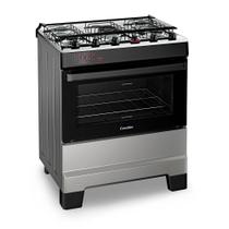 Fogão a Gás Mesa Inox Tampa de Vidro Forno 84L Esmaltec IDEAL Top Inox 5 bocas Bivolt