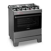 Fogão a Gás Mesa Inox Tampa de Vidro Forno 84L Esmaltec IDEAL Top Titanium 5 bocas Bivolt