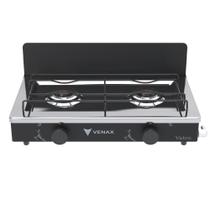 Fogao a Gas Portatil 2 Bocas Venax Flamalar Vetro Preto Fogao a Gas Portatil 2 Bocas Venax Flamalar Vetro Preto