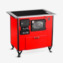 Fogão A Lenha Direito Vermelho com Chapa Vitroceramica Nº2