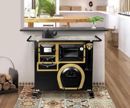 Fogão A Lenha Nº 2 Preto c/ Moldura Dourada Chapa Alumínio Direito Backes