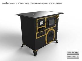 Fogão A Lenha Nº 2 Preto c/ Moldura Dourada Esquerdo Backes